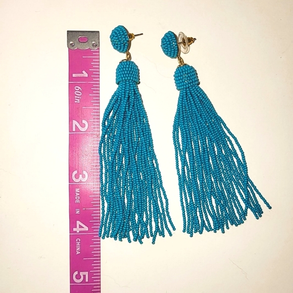 TURQUOISE MICRO BEAD TASSEL EARRINGS - 4" LONG - Picture 4 of 4